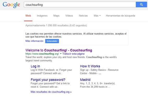 couchsurfing en google