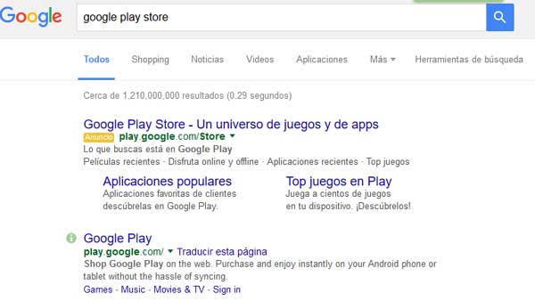 Búsqueda de Google play store en el buscador Google.