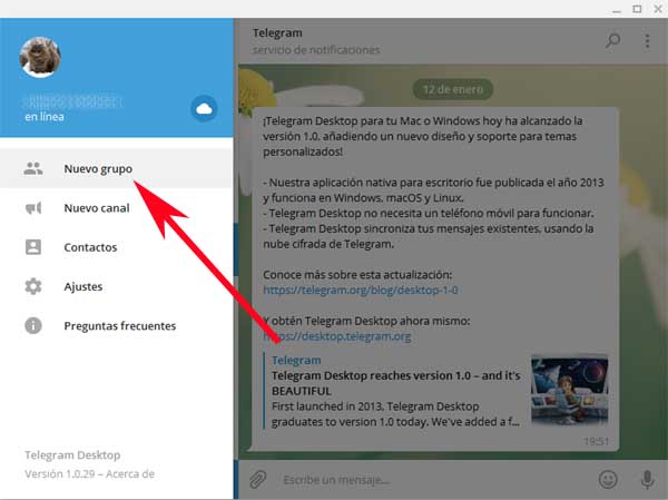Cómo crear un grupo en Telegram desde el PC