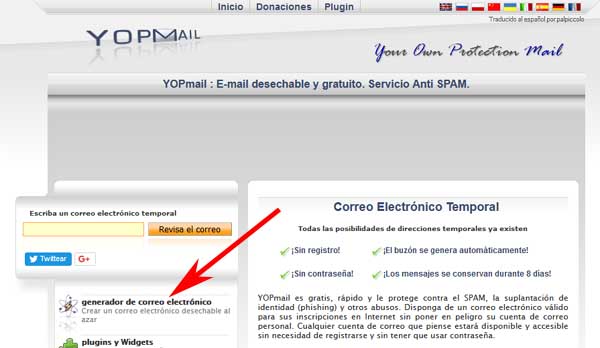 Crear correo en YOPmail