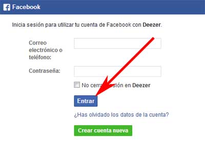 Registrarse con Facebook en Deezer