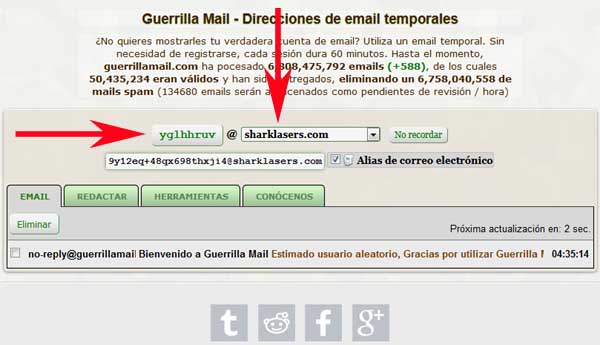 Crear un correo temporal en Guerrilla Mail