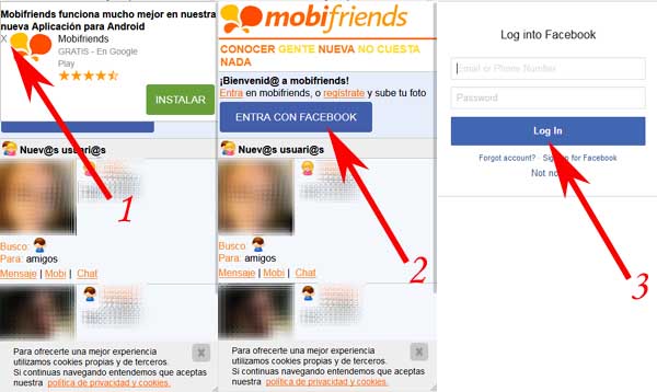crear una cuenta en mobifriends desde el telefono movil con facebook