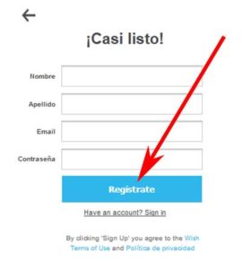 crear una cuenta en wish