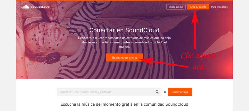 crear una cuenta en soundcloud