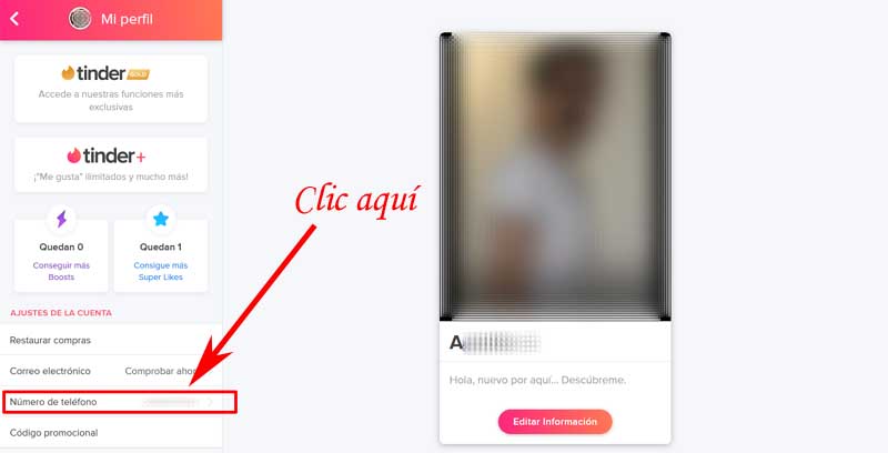 agregar nuevo numero de telefono en tinder