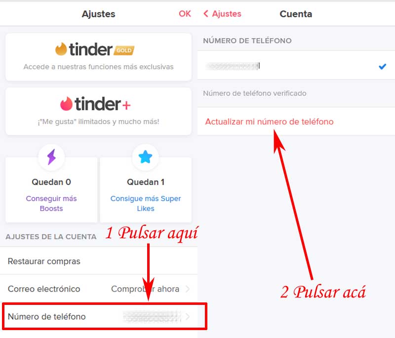 actualizar numero de telefono en tinder