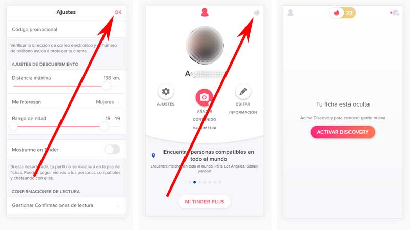 mostrarme en tinder desactivado