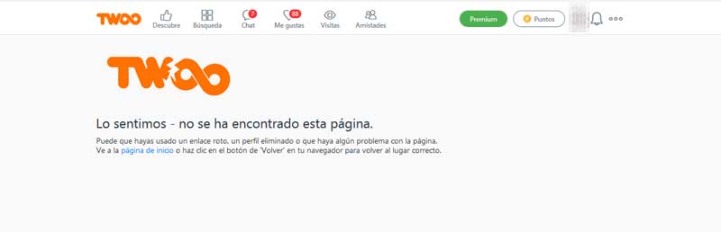 pagina no disponible en twoo