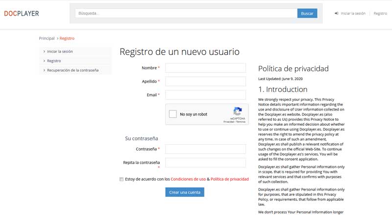 completar formulario de registor en docplayer