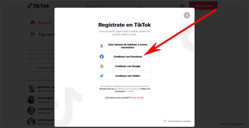 sign up for tiktok with Facebook