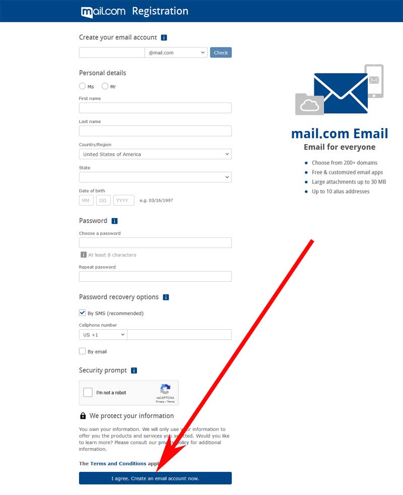 crear una cuenta de correo mail com