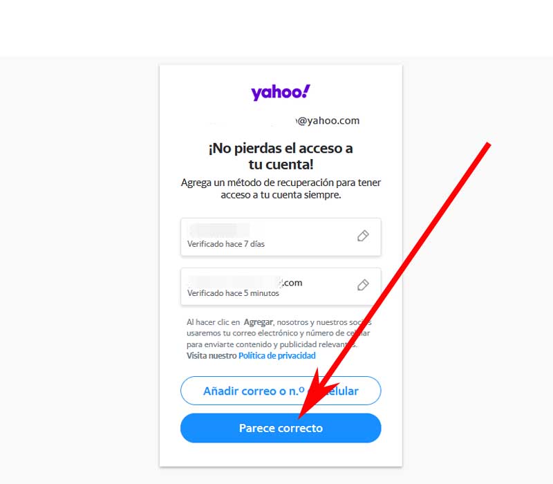 como agregar un correo alternativo en yahoo